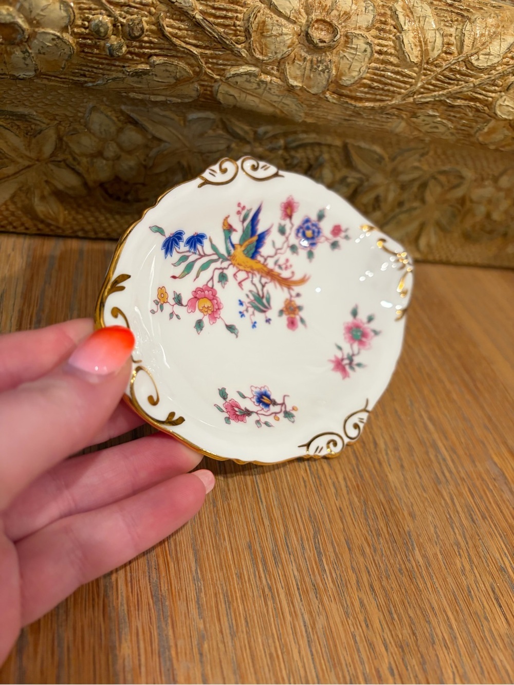 Vintage Hammersley Bone China Bird of Paradise Oval Pin Dish Tray Gilt England - Picture 5 of 5